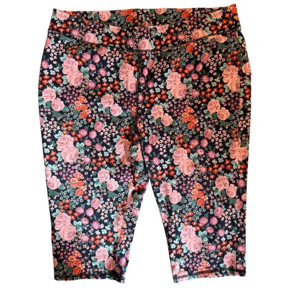 Navy Floral Print Capri Pants Women’s Plus Size 2X Stretch Leggings - Picture 1 of 2
